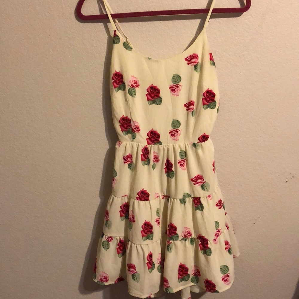 Floral Cream Dress with Pink Roses